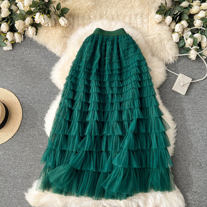 Fairy skirt high-grade mesh skirt 2025 new elastic waist slim cake skirt super fairy skirt R2201