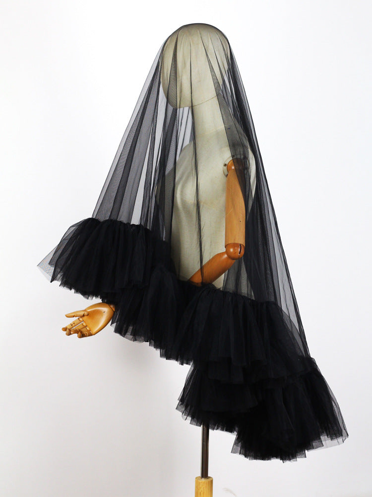 White Ruffles Tulle Wedding Veil Without Comb
