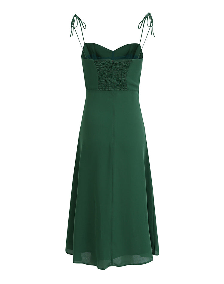 French holiday style long green 2025 new dress with side slit slings R2604
