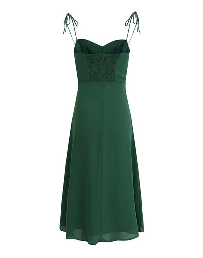 French holiday style long green 2025 new dress with side slit slings R2604