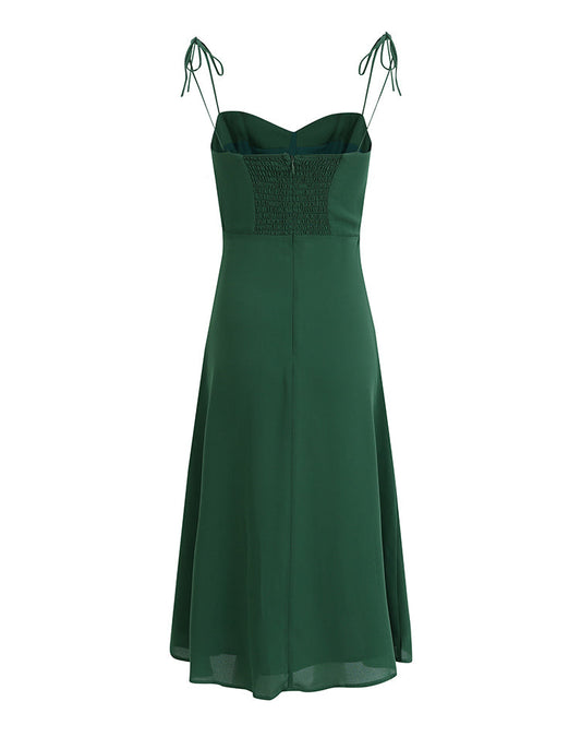 French holiday style long green 2025 new dress with side slit slings R2604