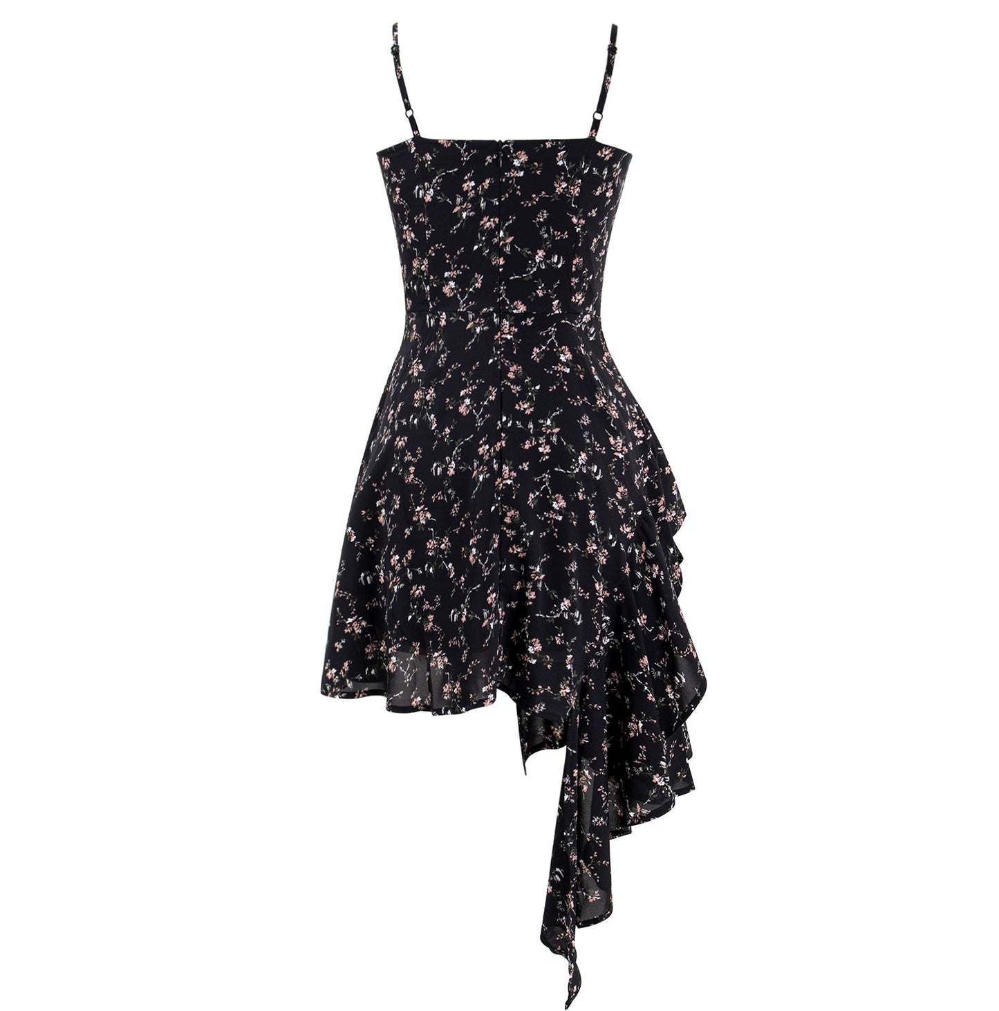 Dark pure desire niche irregular floral suspender skirt dress R0002