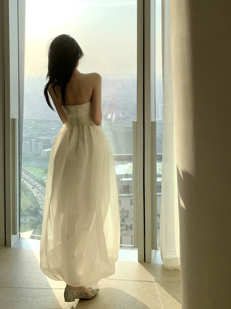 Mesh top dress for women long princess puffy dress      S5778