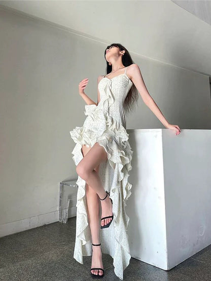 Irregular sexy ruffled dress for women new summer style fairy long dress    S5866