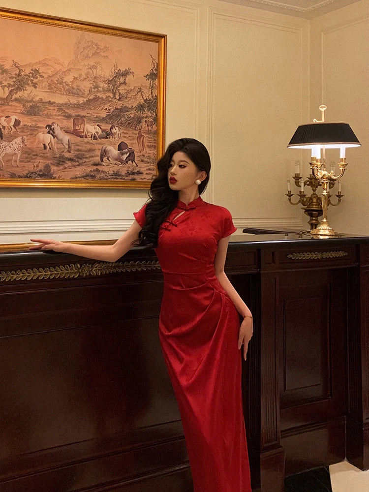 New Chinese style red cheongsam dress women evening party dress    S5509