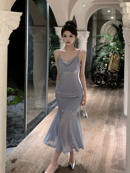 Birthday party dress luxury mermaid suspender dress    S5842