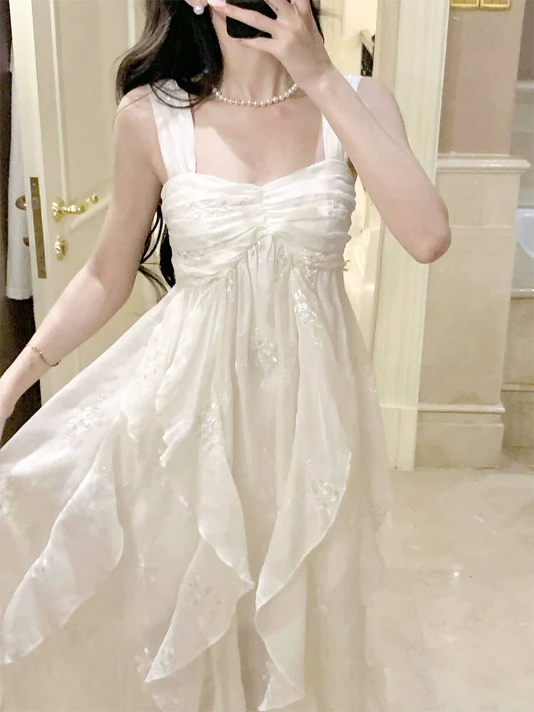 White embroidered fairy seaside holiday dress evening dress    S5951