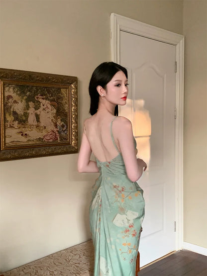 Retro green long party dress evening gown        S6006