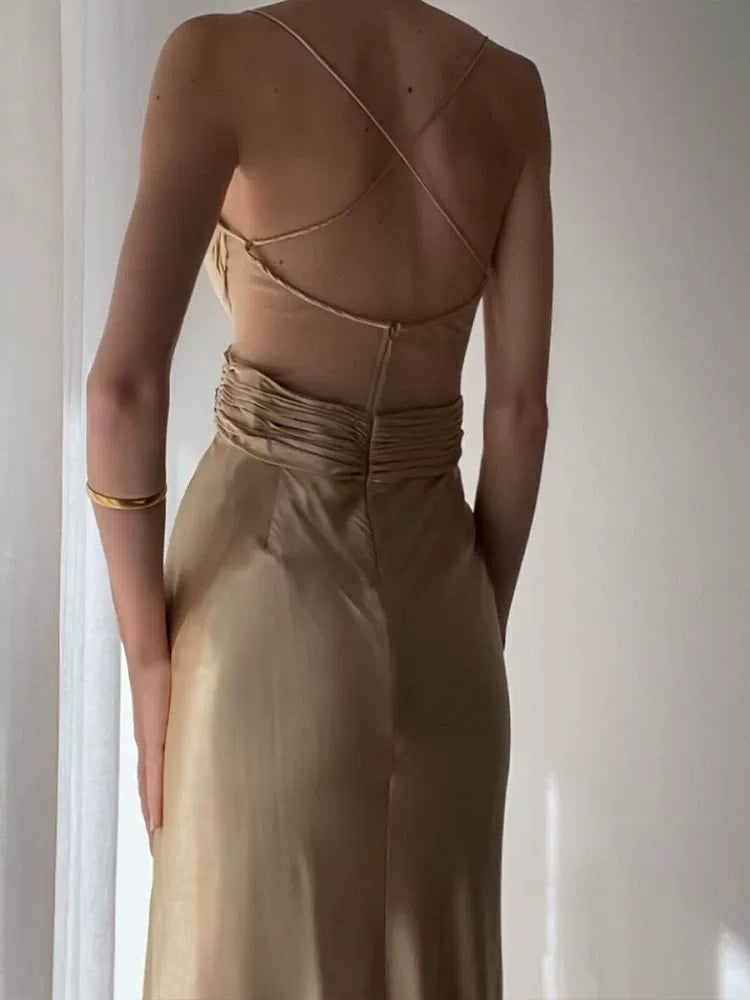 sexy V-neck long dress cross satin dress evening party dress       S5984