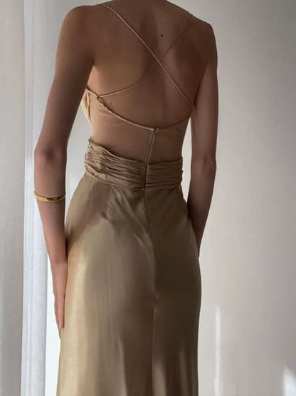 sexy V-neck long dress cross satin dress evening party dress       S5984
