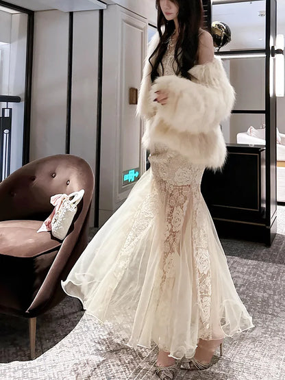 elegant rose lace mermaid party dress      S6145