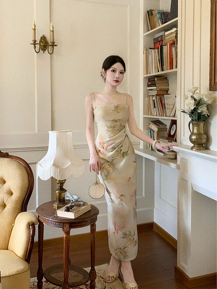 New style print dress, retro long party dress    S6093