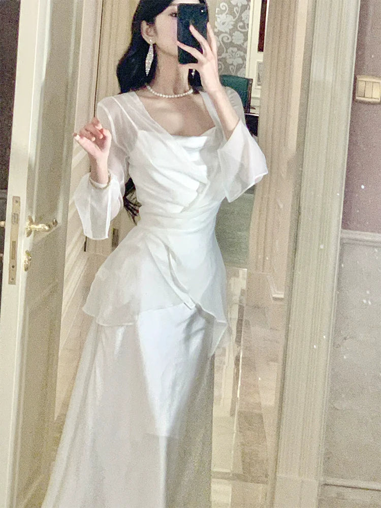 cardigan long sleeve jacket top satin long dress    S6011