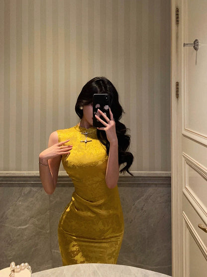 New Chinese jacquard cheongsam dress for women new style national style retro party dress     S5686