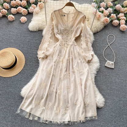 Cute long sleeves lace v neckline dress women's dress P106