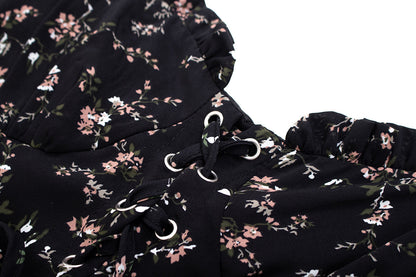 Dark pure desire niche irregular floral suspender skirt dress R0002