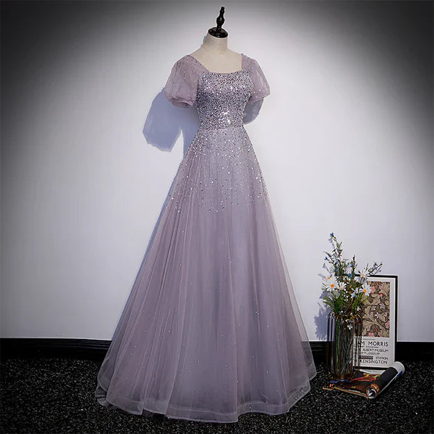 omberprom Beautiful A Line Sequins Short Sleeves Party Dress Formal Dresses Long Prom Dress Wholesale