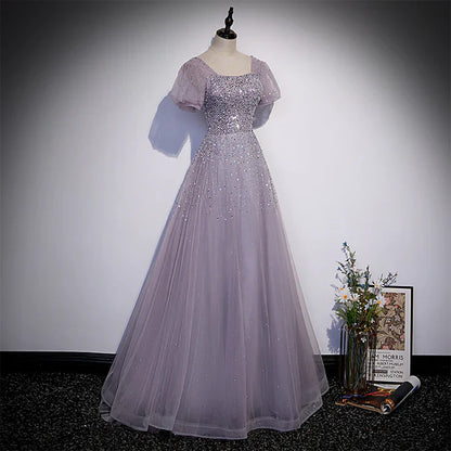 omberprom Beautiful A Line Sequins Short Sleeves Party Dress Formal Dresses Long Prom Dress Wholesale