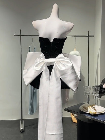 Birthday dress high-end party dress high-end niche tutu skirt bow tube top dress R1764