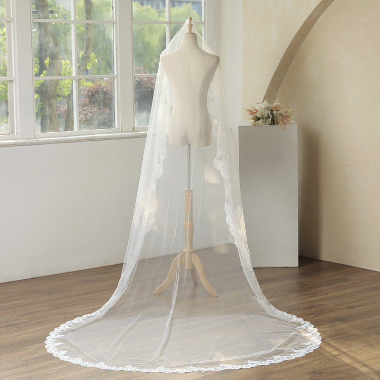 Classy 3M White Lace Tulle Wedding Veil