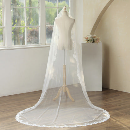 Classy 3M White Lace Tulle Wedding Veil