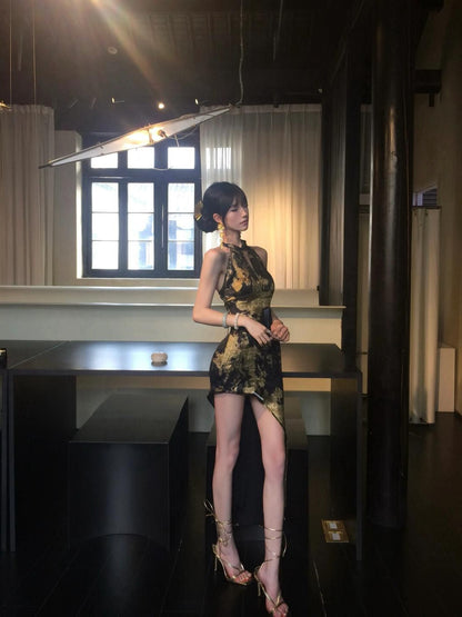 Retro slit new Chinese dress women's summer new cheongsam hip skirt waist skirt homecoming dress R3017