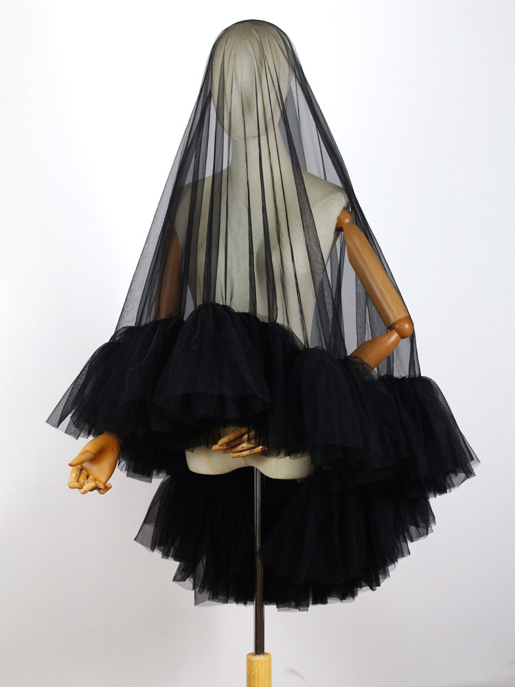 White Ruffles Tulle Wedding Veil Without Comb