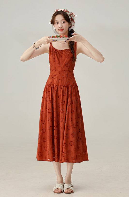 Beautiful red suspender dress for women 2025 new style waist a-line skirt R1952