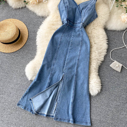 Cute Spaghetti Straps Denim Dress Women Dress P144