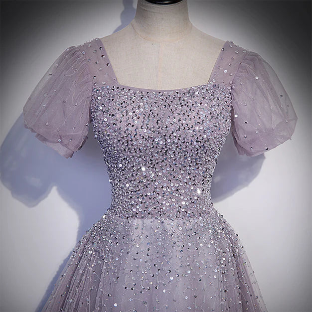 omberprom Beautiful A Line Sequins Short Sleeves Party Dress Formal Dresses Long Prom Dress Wholesale