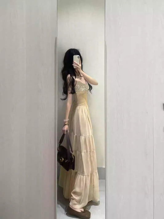 Exquisite suspender dress small dress celebrity waist temperament long skirt R0495