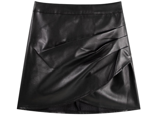 Black irregular skirt 2025 new hot girl style high waist slim a-line hip leather skirt short R0150