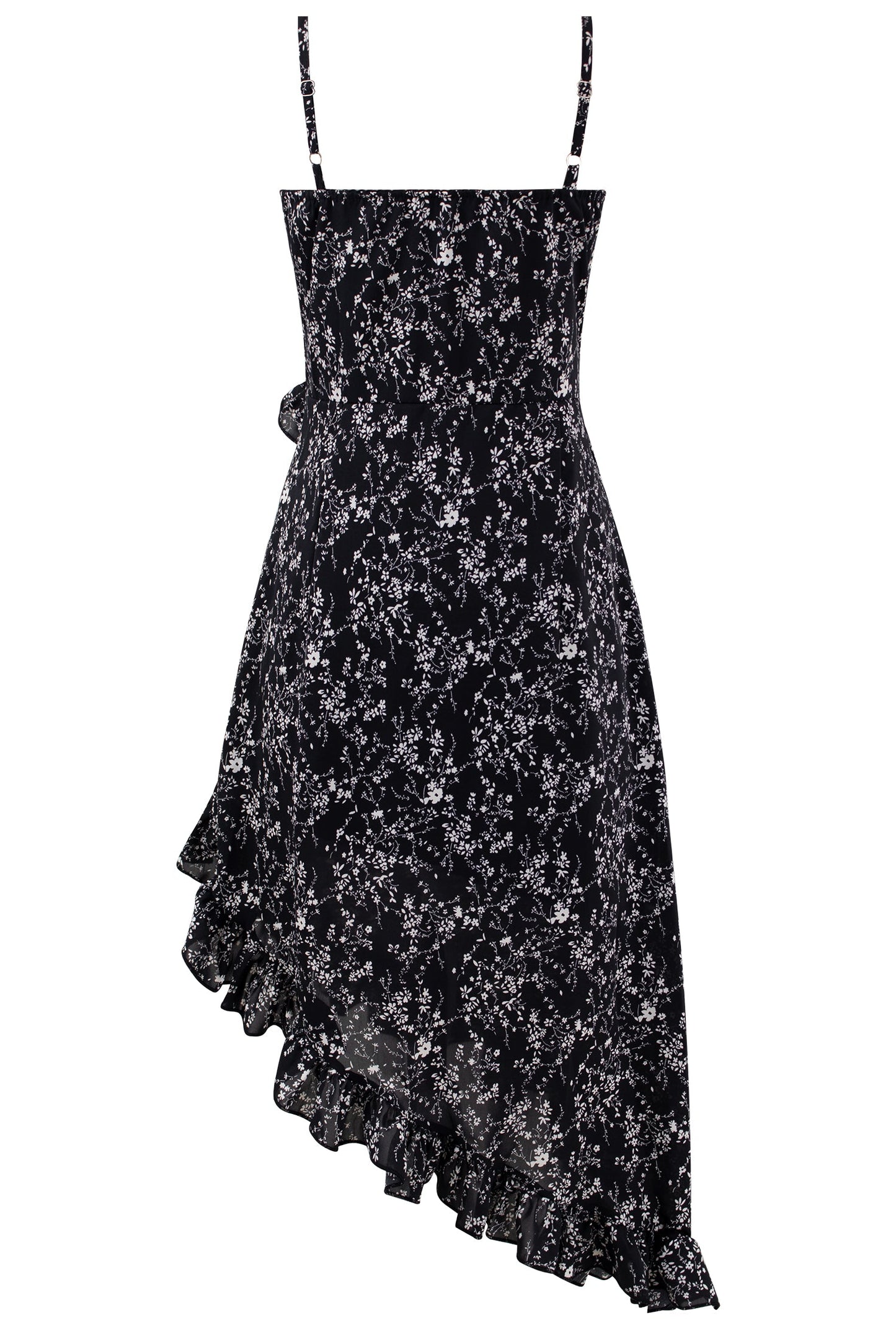 Bevel floral suspender dress French style slim waist long dress for women summer irregular R0031