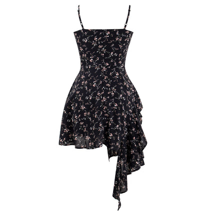 Dark pure desire niche irregular floral suspender hot girl dress R0020
