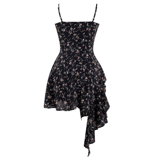 Dark pure desire niche irregular floral suspender hot girl dress R0020