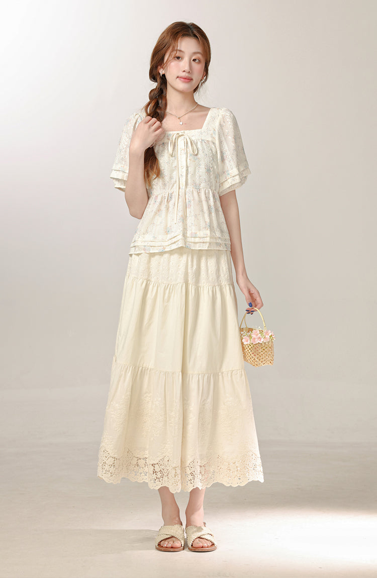 Beautiful apricot floral shirt for women, high-end and beautiful all-match top R1974