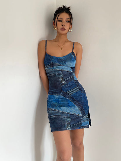 American style dopamine hot girl double layer high elastic hip skirt slim suspender skirt short skirt R3027