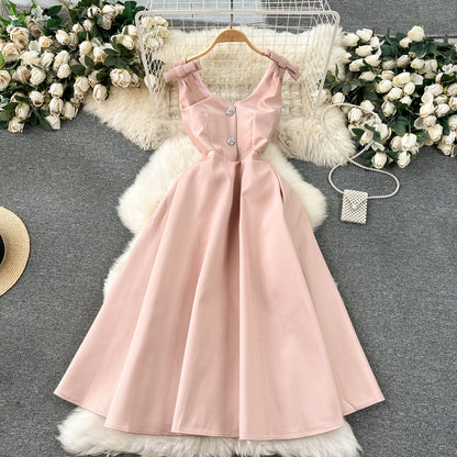Banquet high-end palace style dress temperament V-neck waist slimming exquisite dress R2148