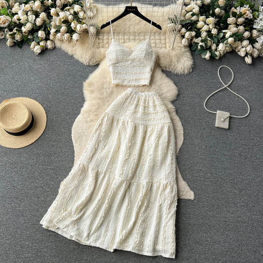 Age-reducing suit 2025 new suspender top short versatile swing skirt two-piece suit trendy R2131