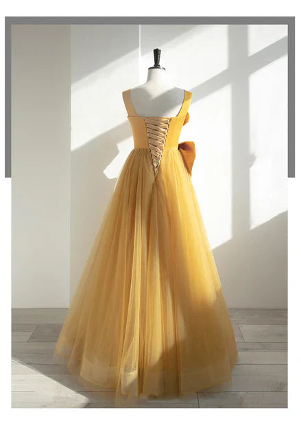 omberprom A-line Tulle Long Party Dress with Bow Prom Dress Evening Gown Formal Dress Wholesale