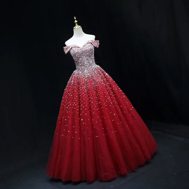 omberprom Shiny A-line Long Formal Dress Sweet 16 Dresses Off Shoulder Pretty Prom Dress Wholesale