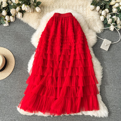 Fairy skirt high-grade mesh skirt 2025 new elastic waist slim cake skirt super fairy skirt R2201