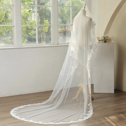 Classy 3M White Lace Tulle Wedding Veil
