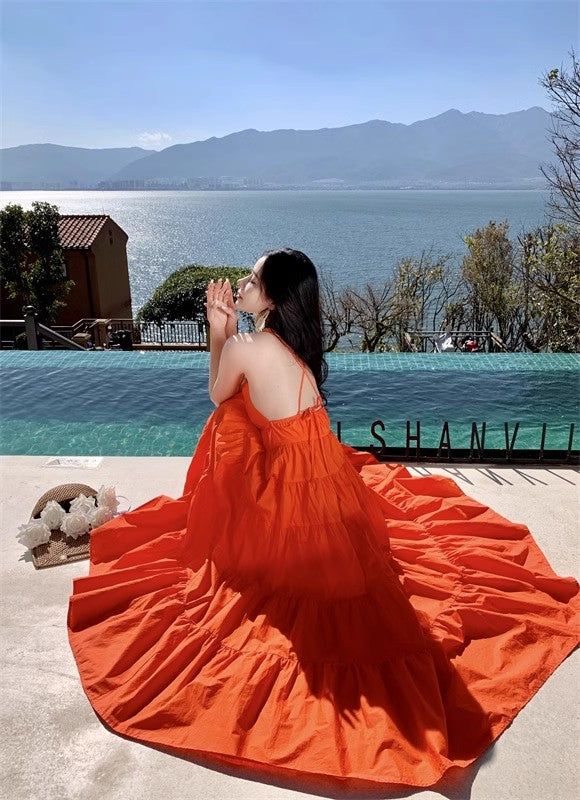 A Line Orange Long Stunning Evening Gown Party Prom Dress       S7290