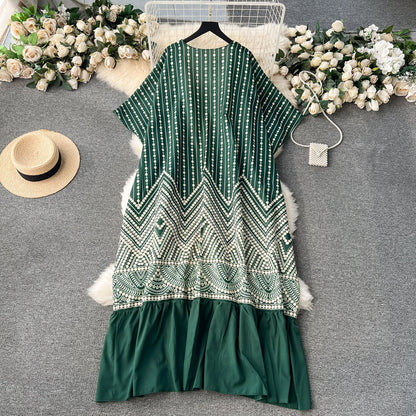 European and American style two-piece dress with printed shawl coat, sleeveless vest dress R2232
