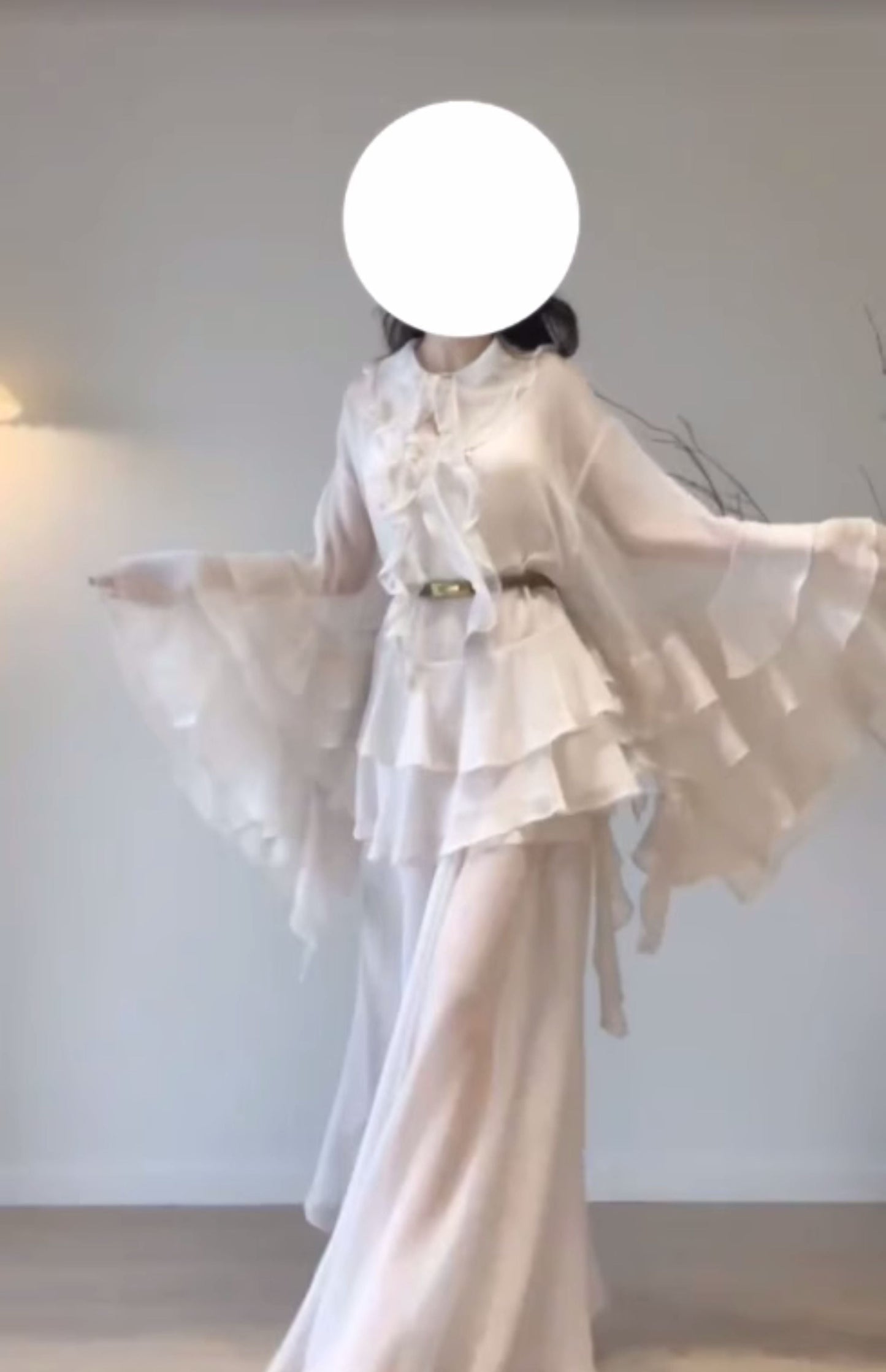 2025 unique and beautiful small suit Qianjinfeng chiffon top skirt high-end small dress two-piece suit R0412