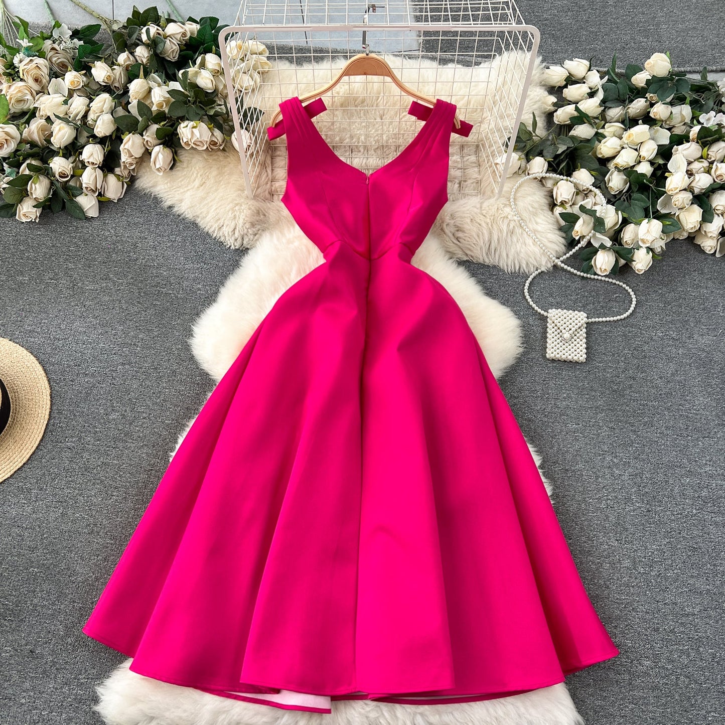 Banquet high-end palace style dress temperament V-neck waist slimming exquisite dress R2148