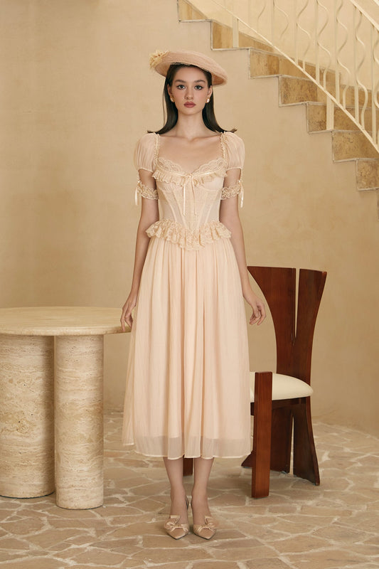 French champagne high-end lace niche fishbone corset dress homecoming dress R5156
