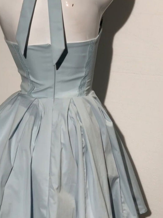 Summer Butterfly Dew Back Small Skirt Blue Hanging Neck Waist Dress 2025 New Homecoming Dress R2995