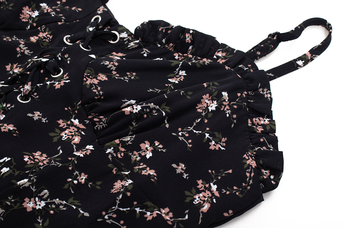 Dark pure desire niche irregular floral suspender hot girl dress R0020